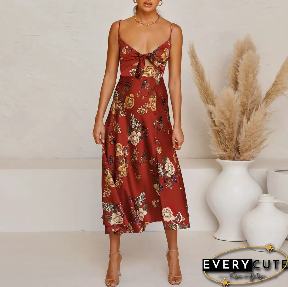 Stylish Temperament Printed Knotted Camisole Dress