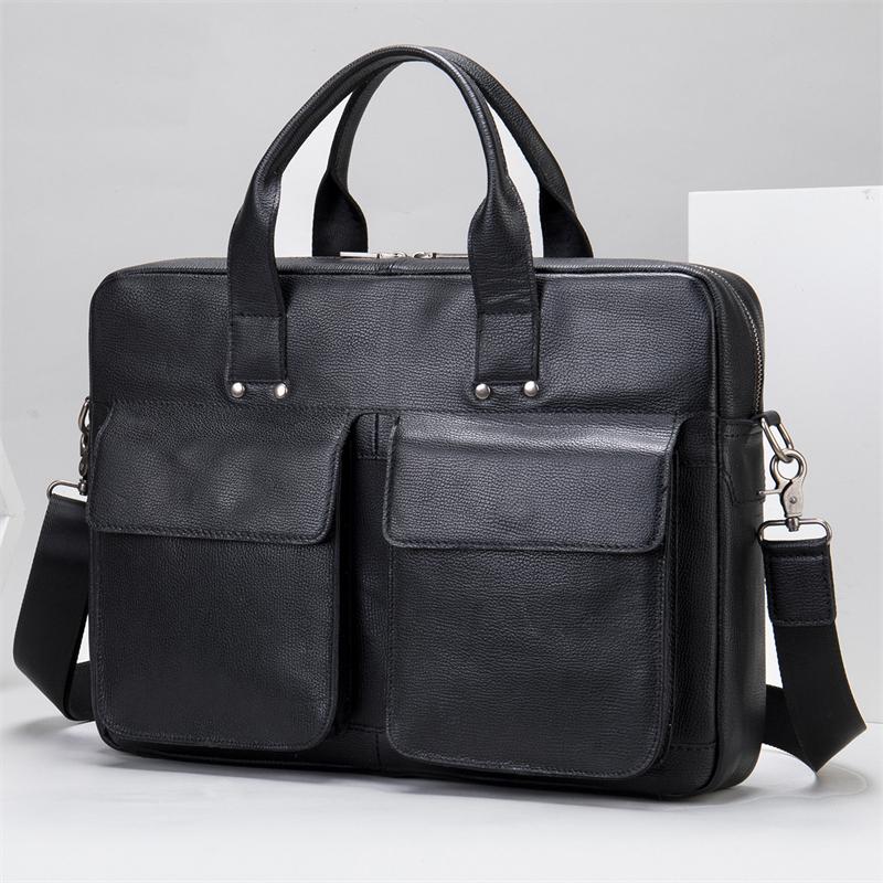 Men's Business Leather Handbag Large Capacity 15.6-Inch Computer Bag Shoulder Bag