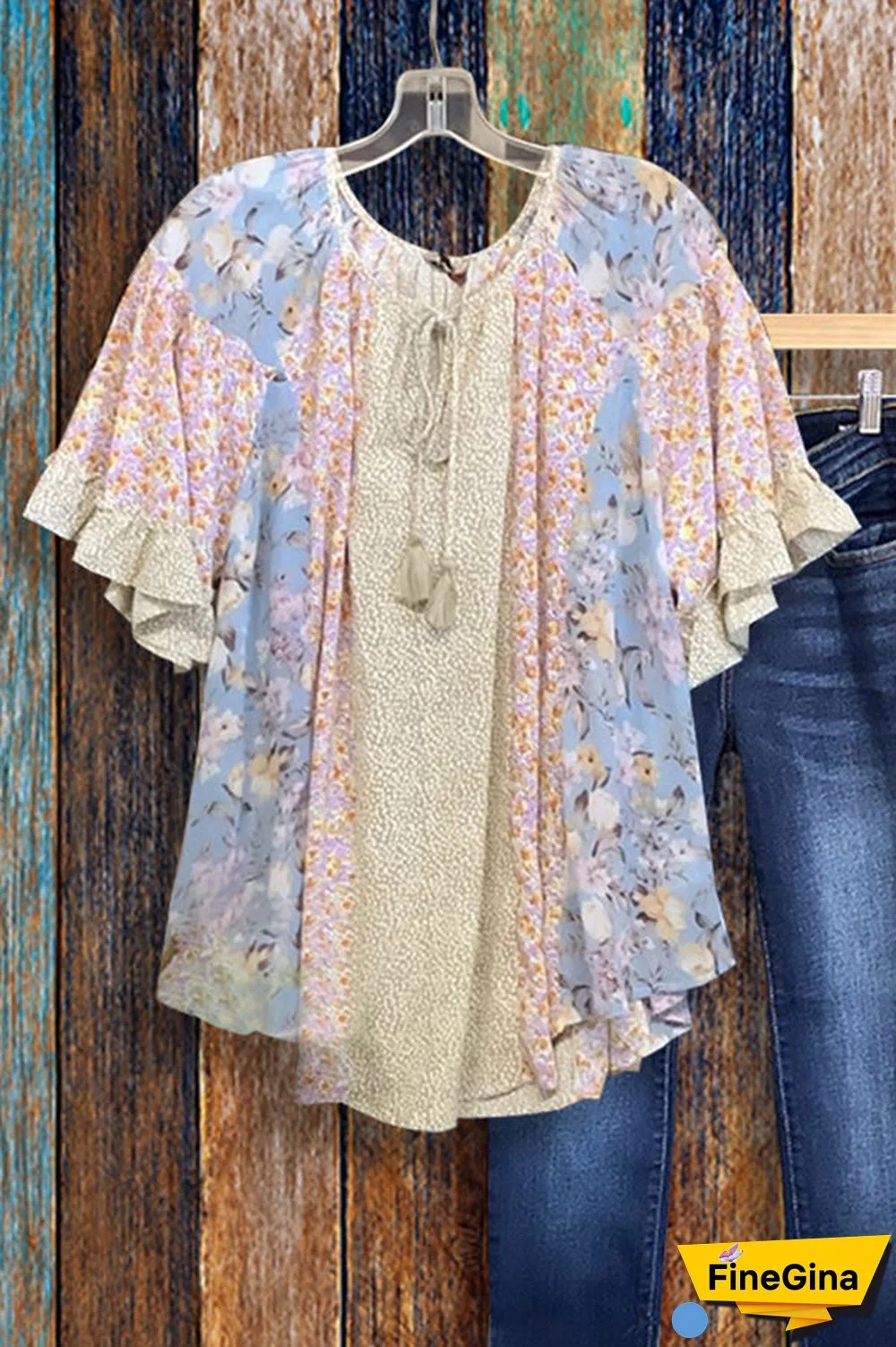 Mix Floral Ruffle Sleeve T-shirt