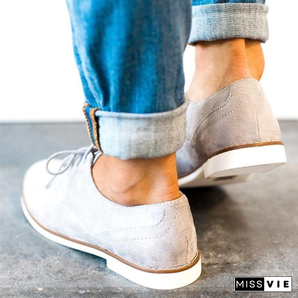 Womens Oxford Shoes Comfort Low Heel Lace-Up Daily Loafers