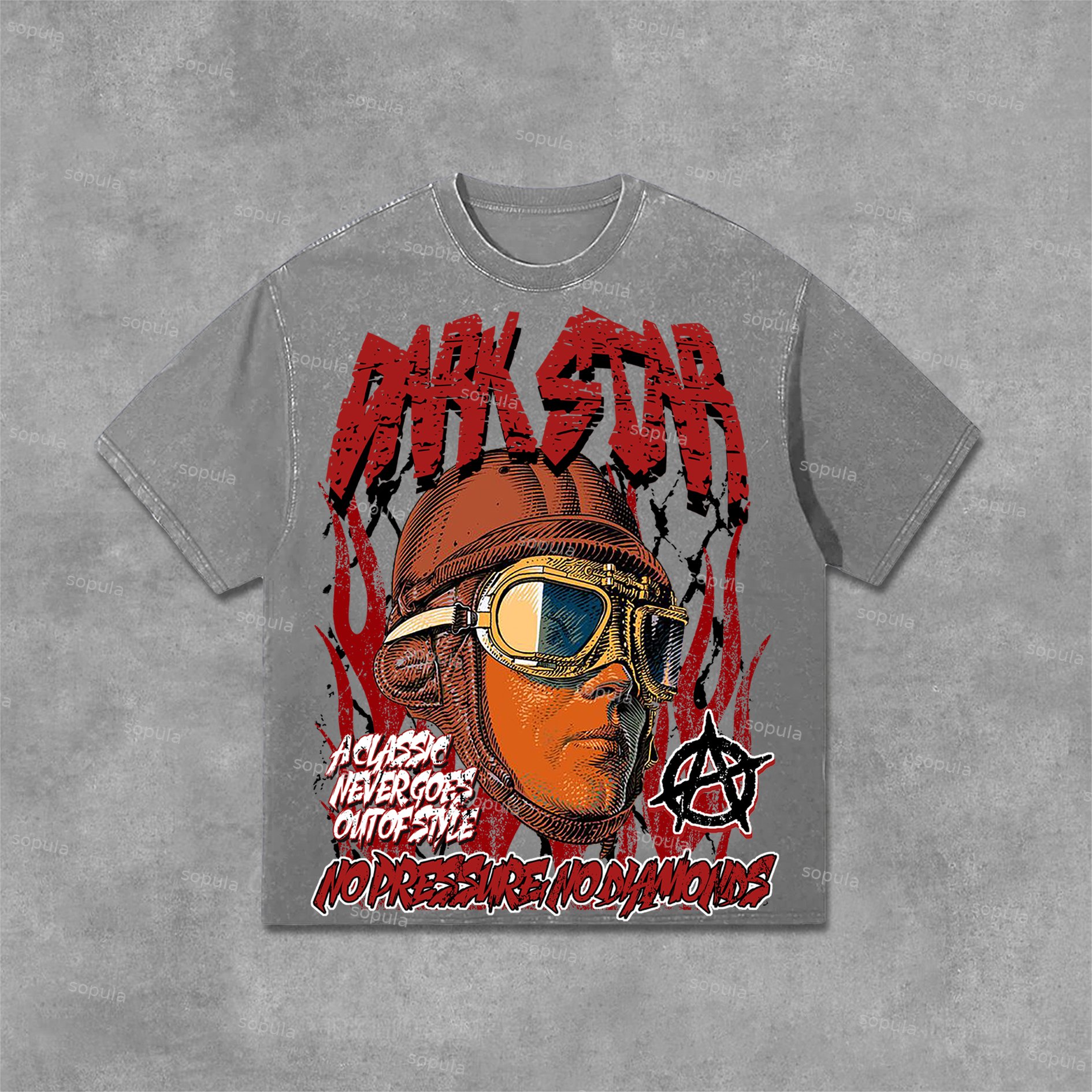 Sopula Darkstar Fun Portrait Graphic Print Acid Washed T-Shirt - SOPULA