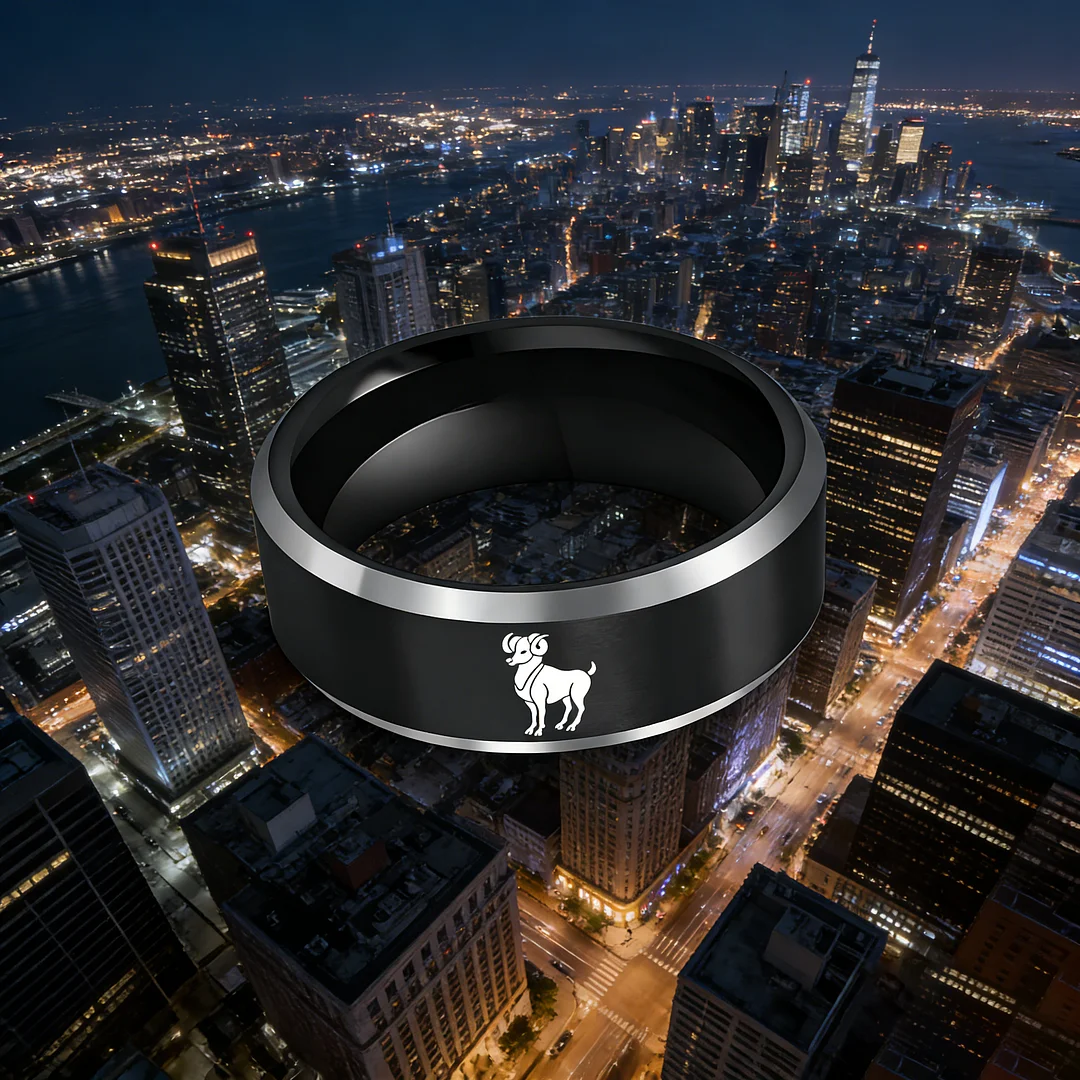 Beveled Edges Laser Etched Tungsten Carbide Rings Black Aries Couple Wedding Bands 4MM 6MM 8MM Width