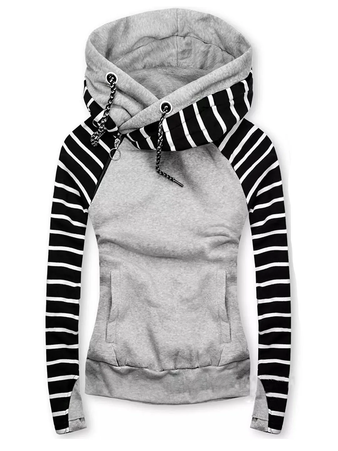 Black-Grey Hoodie Shift Casual Top