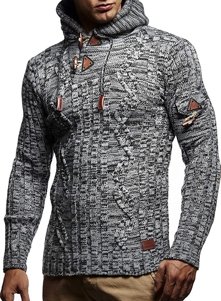 Wongn Wongn And Winter Fashion Men's Knit Long Sleeves With Cap Shoulder Seal Bull Horn Buckle Slim Men's Sweater