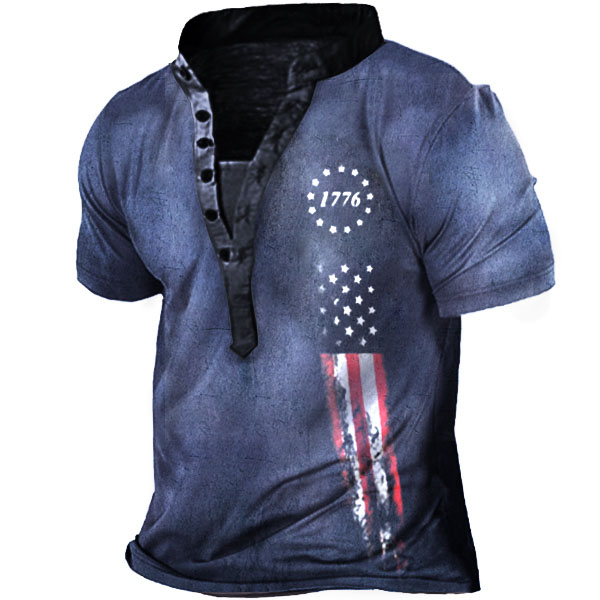 1776 American Flag Men' Henley Training Shirt