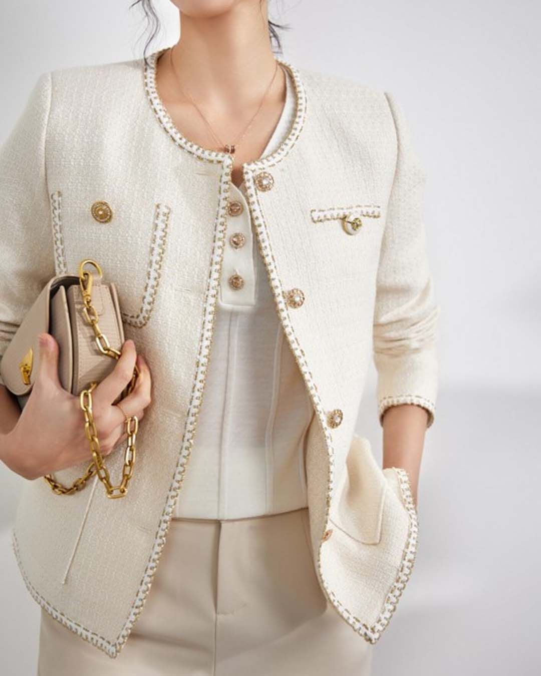 Tweed Jacket with Gold Buttons