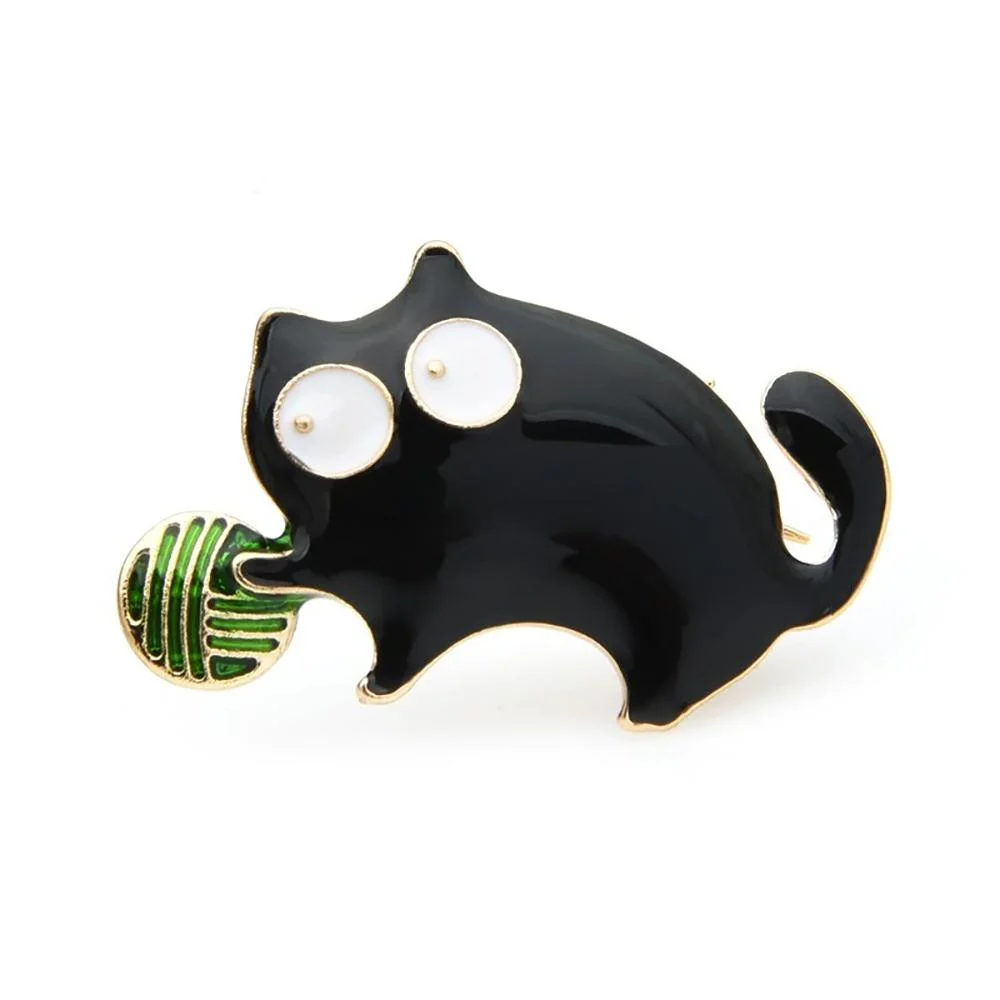 Charming Round Cat With Ball of Yarn Enamel Brooch Pin
