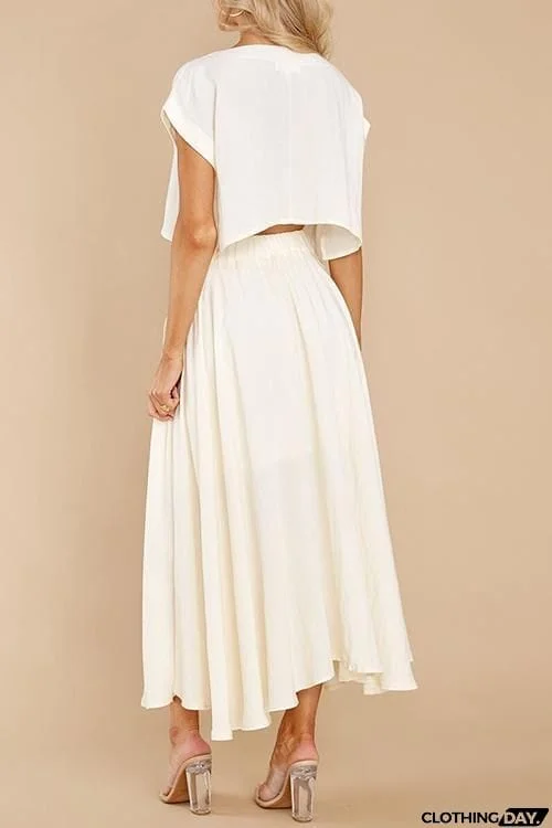 Solid Crop Maxi Skirts Sets