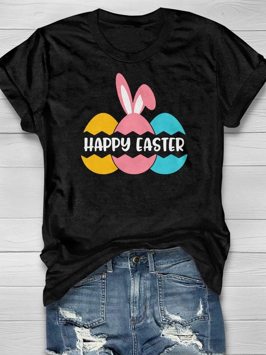 Happy Easter Print Short Sleeve T-shirt