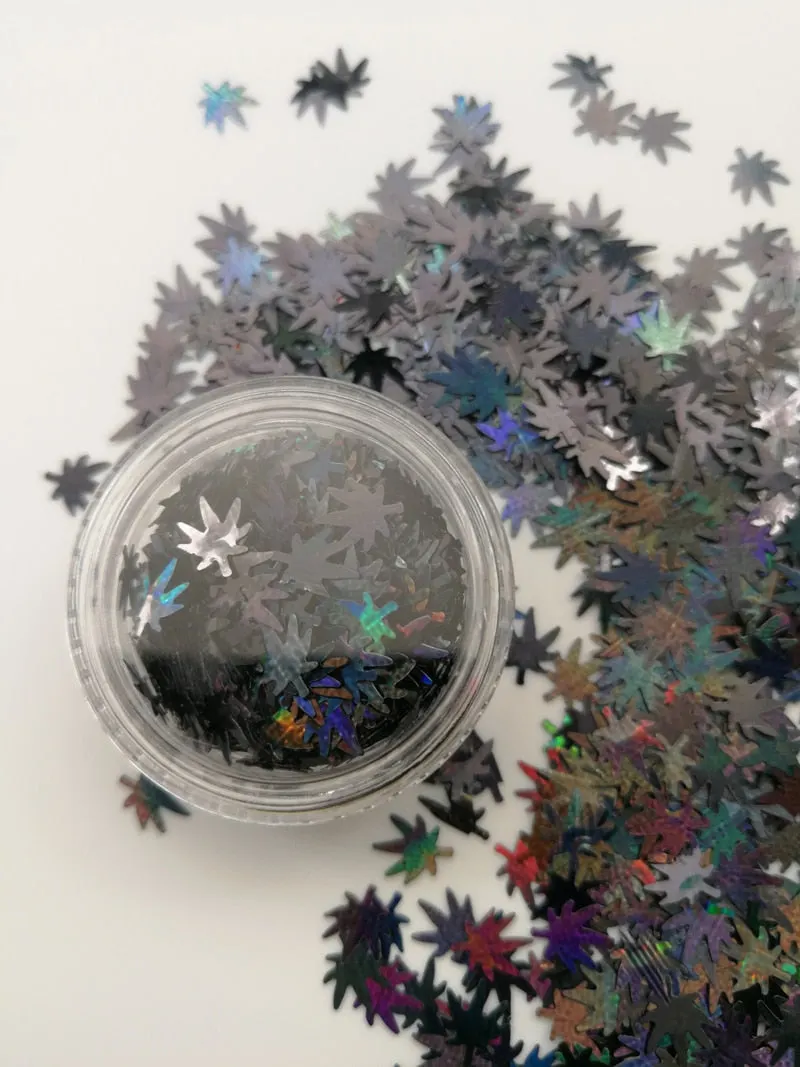 Gold Silver Glitter Nail Foil Sticker Adhesive Transfer Paillette Flake Full Cover Weed Leaf Decal Decor Decoration Manicure