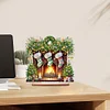 Diamond Painting Wooden Fireplace Green Stockings Table Ornament