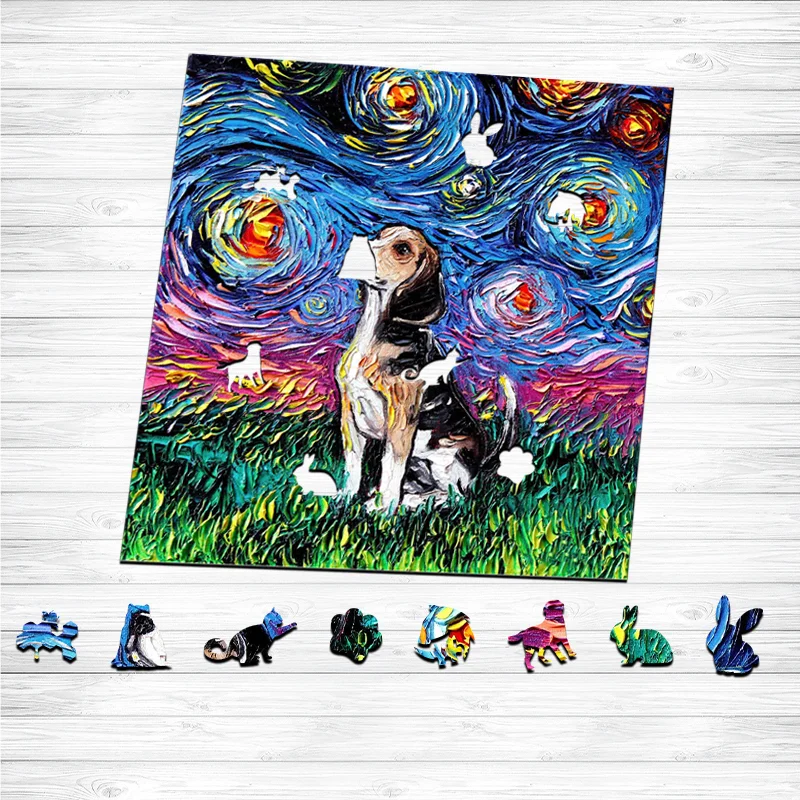 Jeffpuzzle™-JEFFPUZZLE™ Van Gogh Starry Sky - Beagle Wooden Puzzle