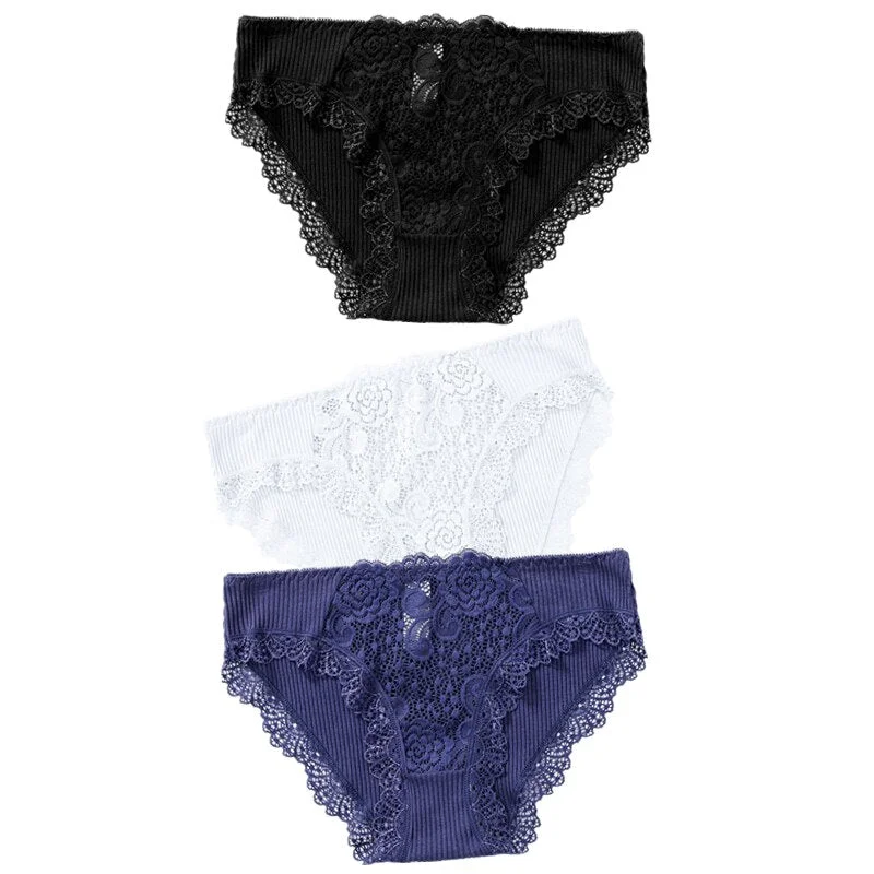3pcs Exotic Apparel Sexy Panties Lace Briefs Women Low-Rise Solid Panty Underwear Sexy Women Lace Breathable Hip-lift Underpants