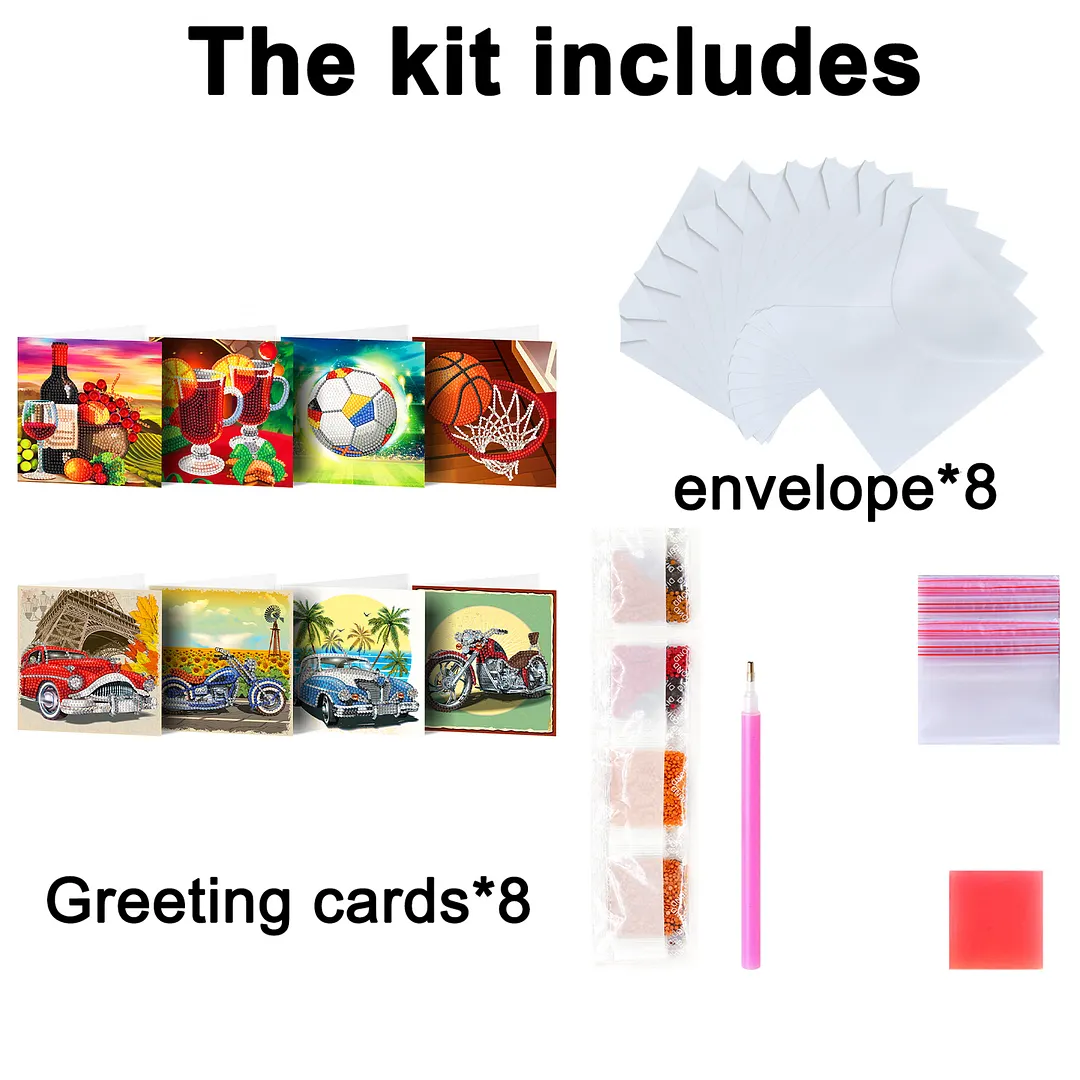 8PCS Cars and Balls DIY Diamond Painting Greeting Card Kits with Envelopes Diamond Art Greeting Cards Diamond Art Cards Kits for Adults DIY Crafts Family Friend Gifts