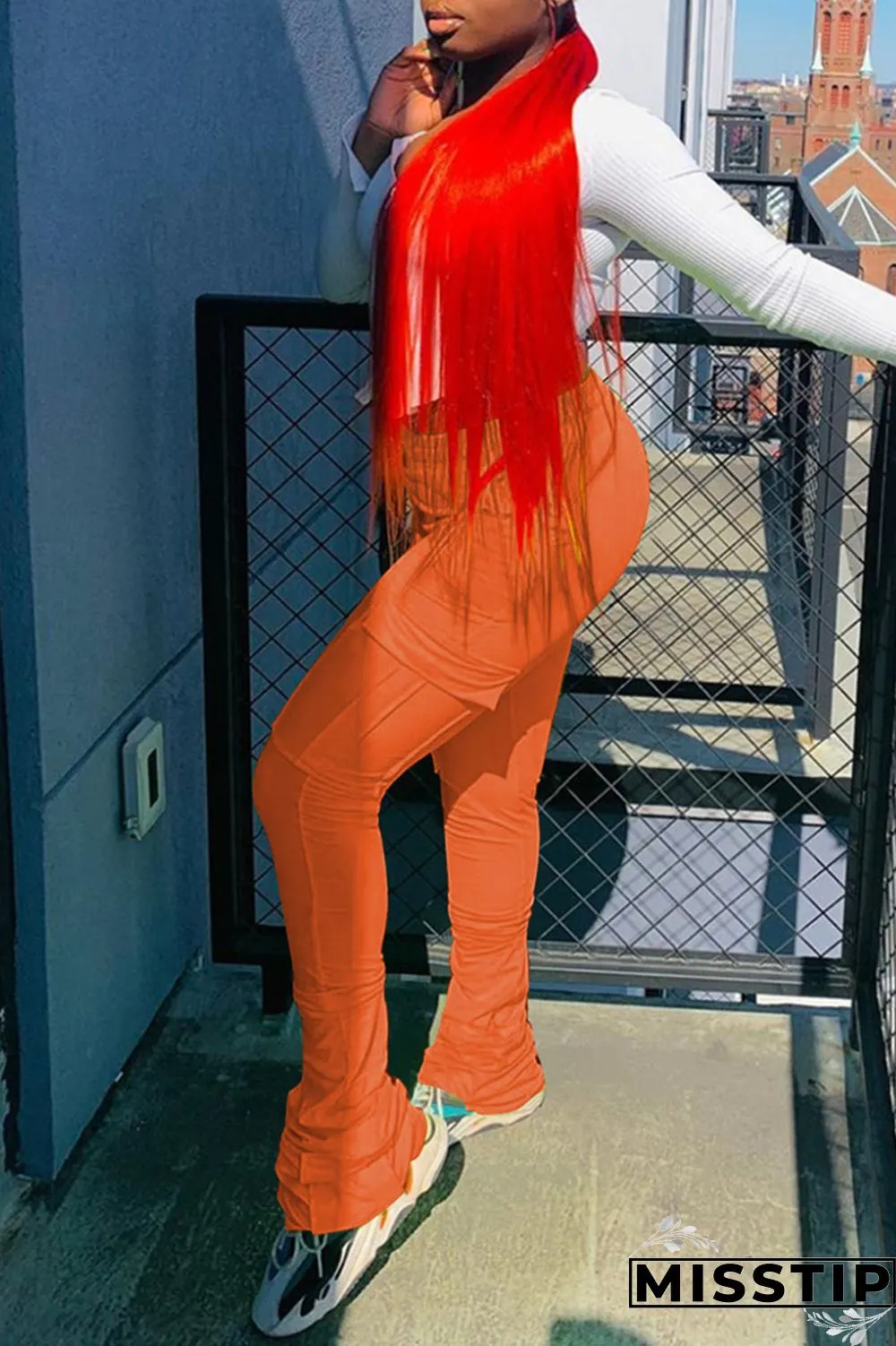 Orange Fashion Casual Pleated Sports Trousers