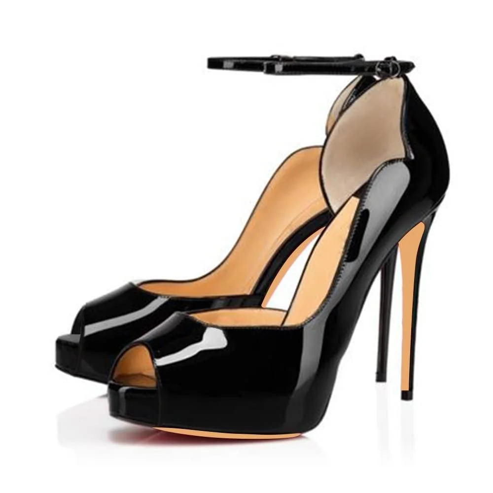 120mm Strap Platform Stilettos Pumps Patent Summer Sandals Apricot Bottom-MERUMOTE