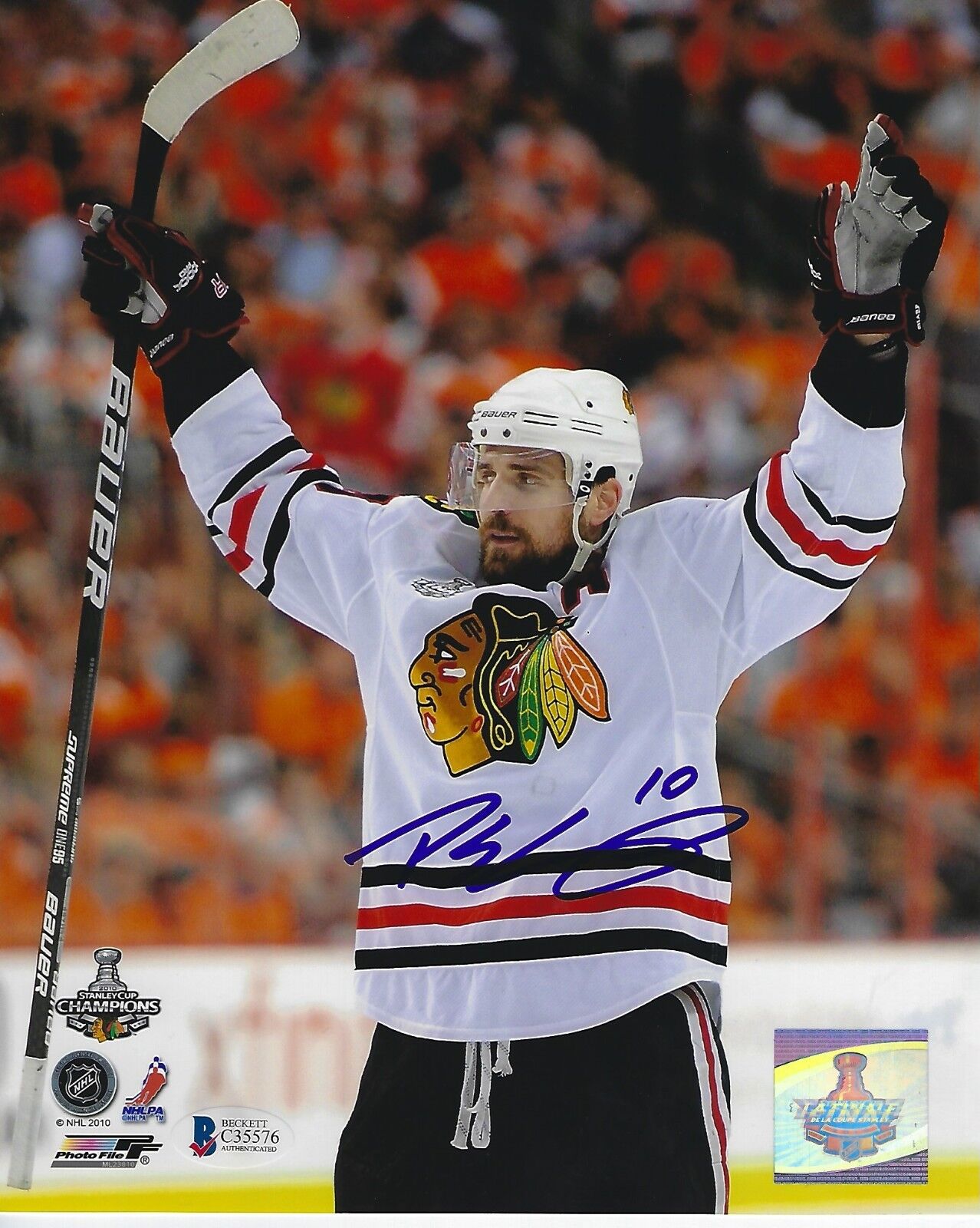 PATRICK SHARP Signed BLACKHAWKS 2010 STANLEY CUP 8x10 Photo Poster painting with Beckett COA