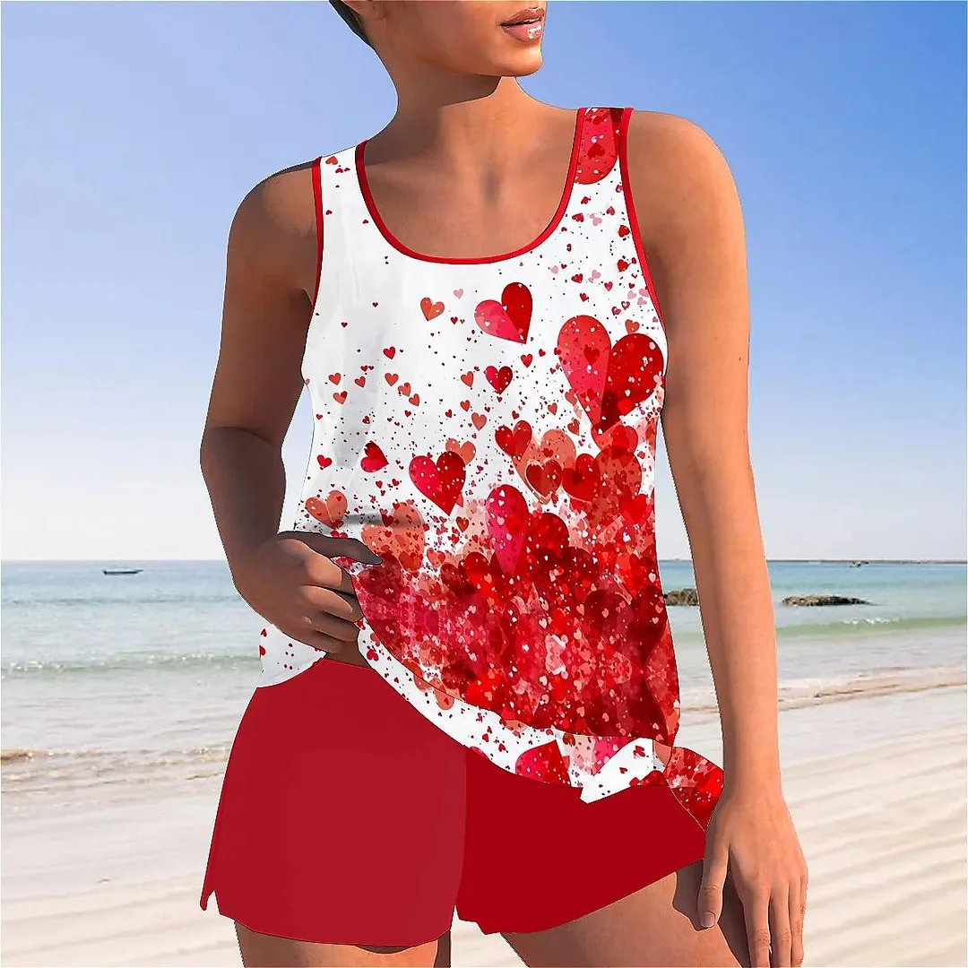 Bowknot Heart,Love,Valentine's Day Mid Waisted Tankini Set - Plus Size Available