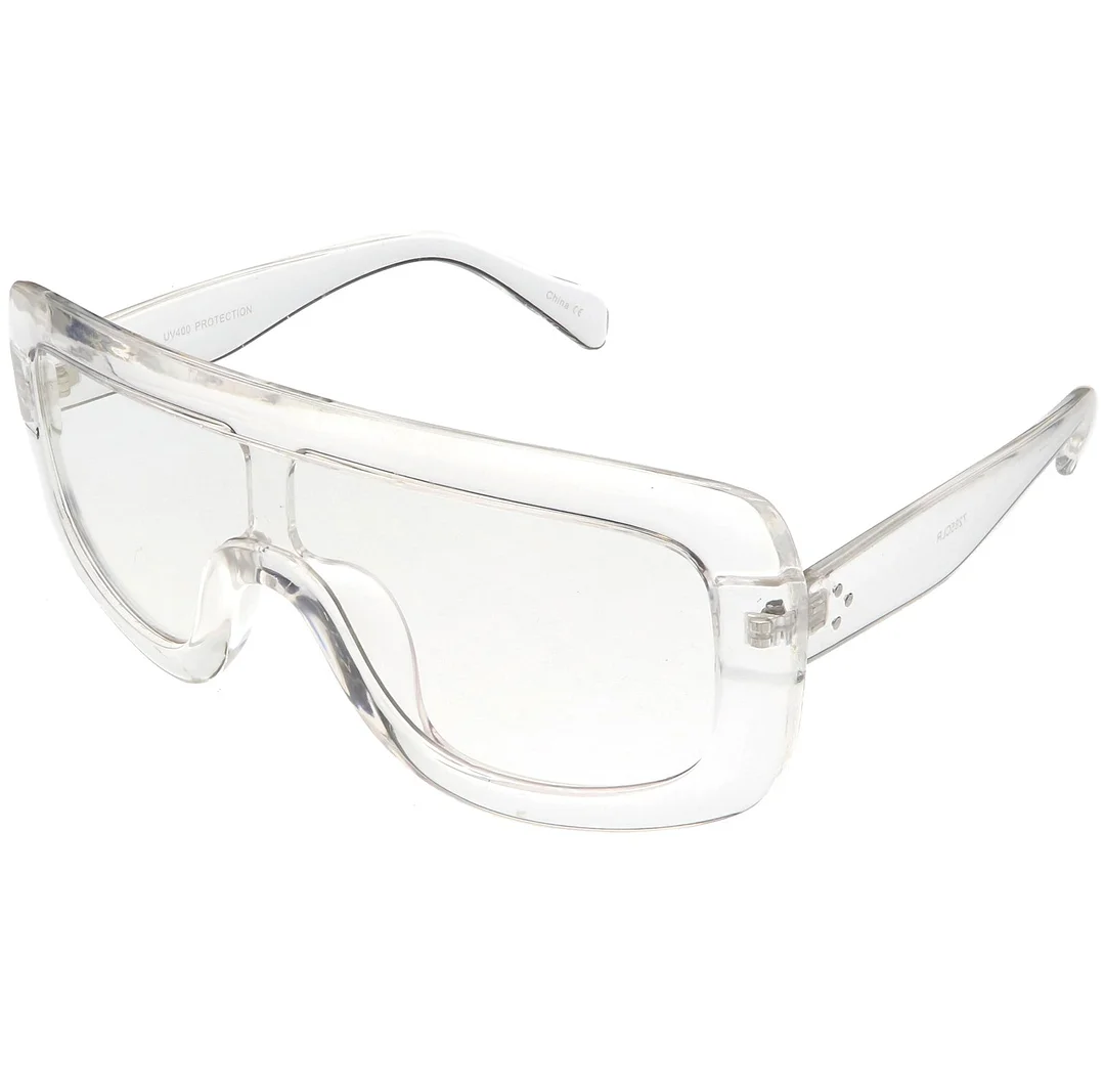 Oversize Bold Flat Top Rectangle Eyeglasse Wide Arms Clear Lens 65mm