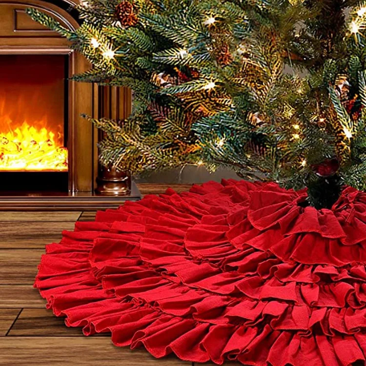 48-inch Red Pleated Christmas Tree Skirt