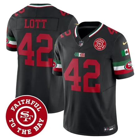 Men's San Francisco 49ers #42 Ronnie Lott Black Mexico Faithful To The Bay Patch Vapor F.U.S.E. Limited Jersey