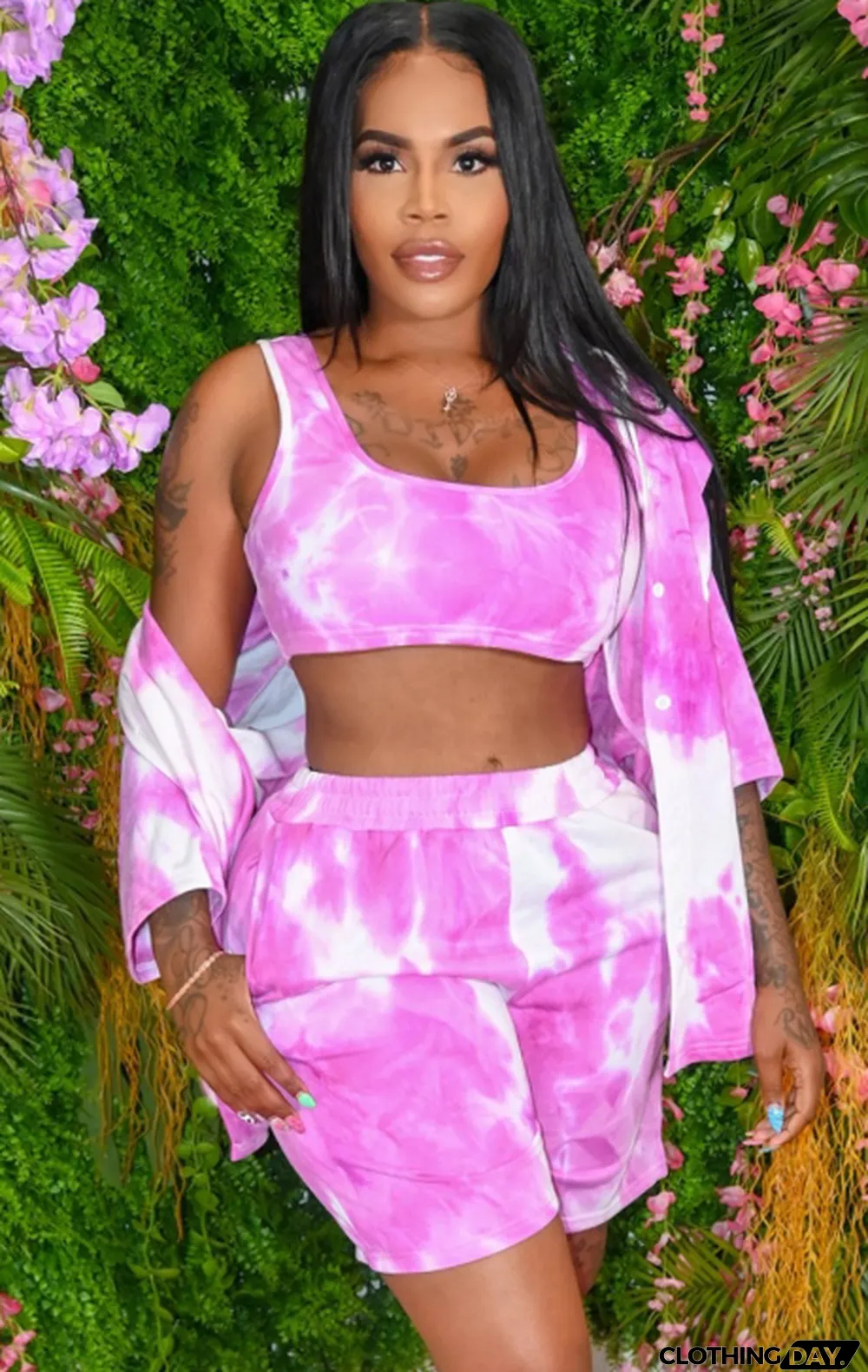 Summer Tie Dye Three-Piece Shorts Set