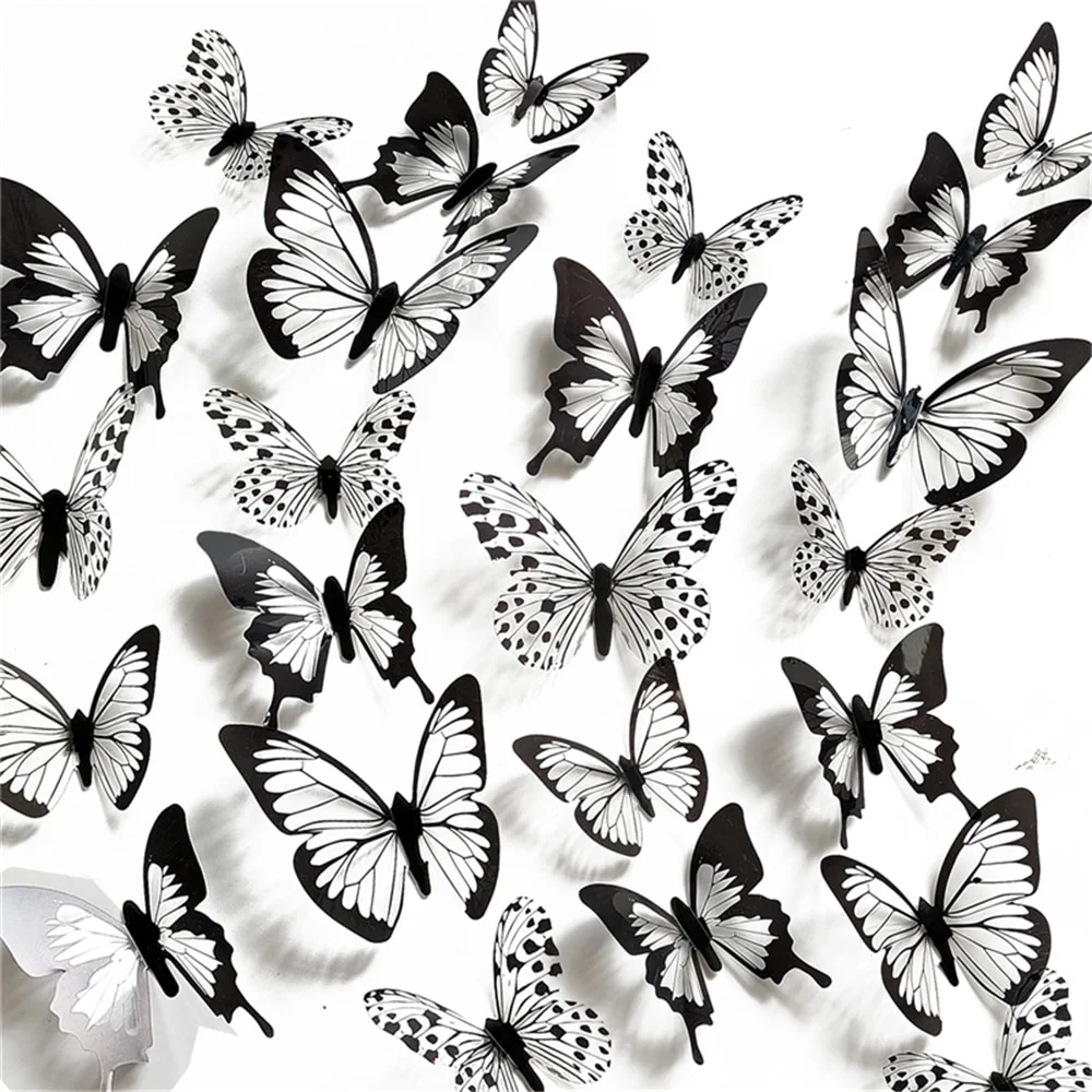 Athvotar Pcs Black White 3D Butterfly Wall Sticker Wedding Decoration Bedroom Living Room Home Decor Butterflies Decals Stickers