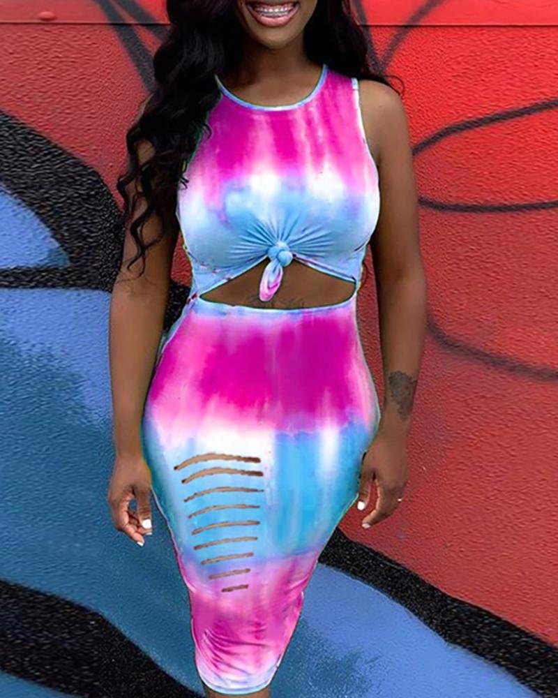 Tie Dye Print Burnout Bodycon Dress | EGEMISS