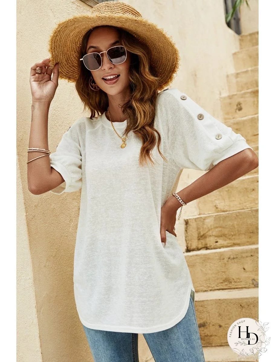 Women's Casual Button Detail Half Sleeve T-Shirt