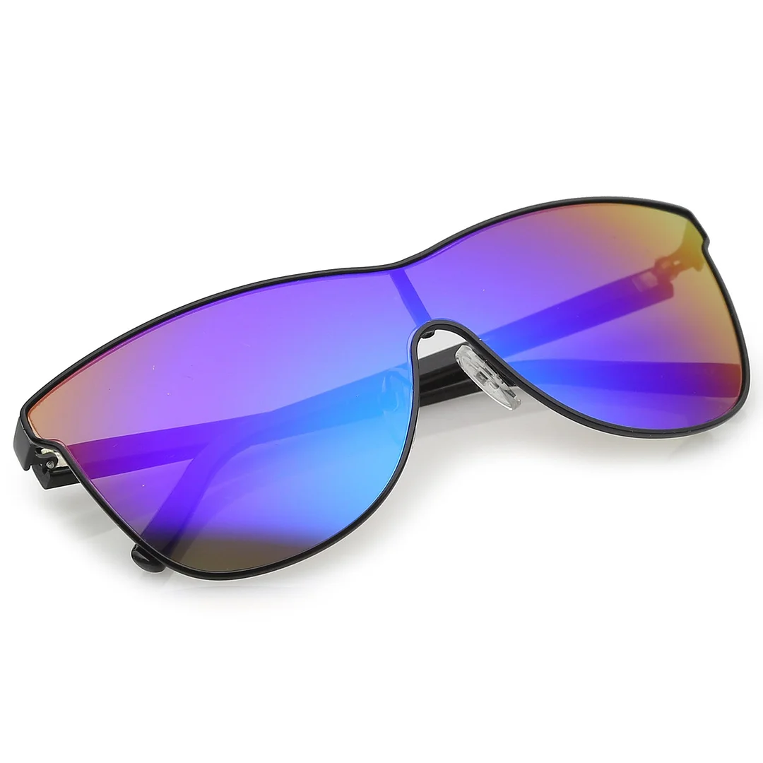 Futuristic Horn Rimmed Colored Mirror Mono Lens Cat Eye glasses 65mm