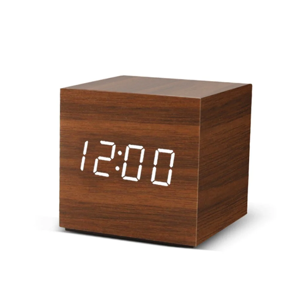 LED Digital Alarm Clock Wooden Watch Table Voice Control Digital Wood Despertador USB/AAA Powered Electronic Desktop Clocks