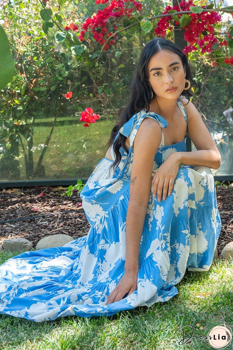 Women's New Southeast Asian Skirt Summer Women's Mosaic Print Lace up Butterfly Knot Back Dress