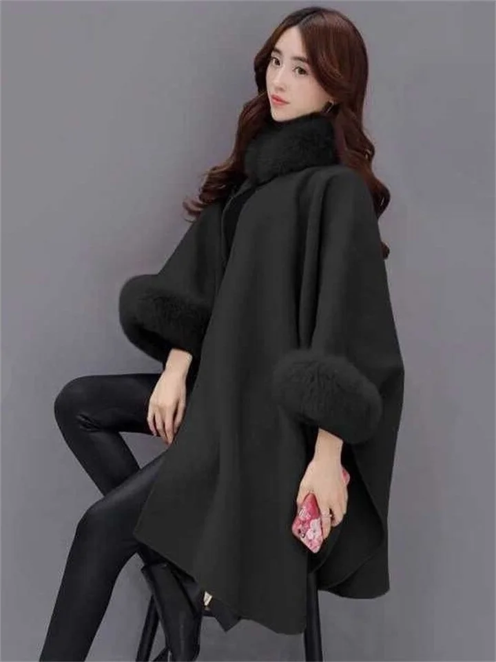 Women's Coat Cloak / Capes Daily Holiday Spring Fall Winter Long Coat Regular Fit Windproof Warm Jacket 3/4 Length Sleeve Solid Color Camel Black Gray