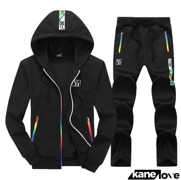 Men Plus Size Casual Long Sleeve Hat Rope Pocket Design Zipper Hoodie And Drawstring Waist Jogger Pants Two-piece Set