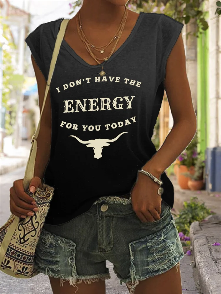 Western Quote Bull Skull Gradient V Neck Tank Top
