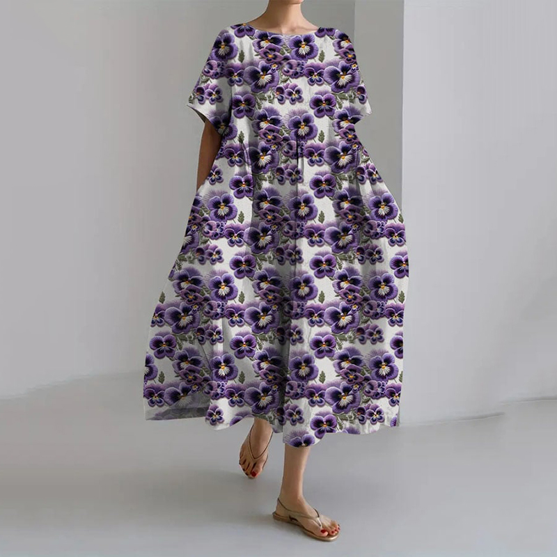 Comstylish Women's Purple Flower Print Casual Dress