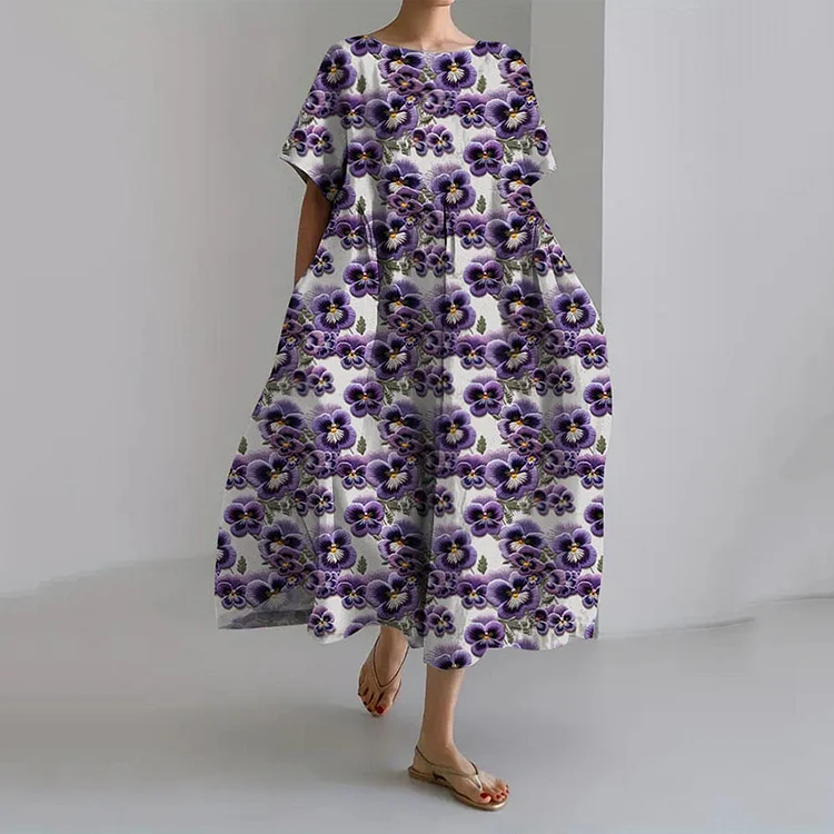 VChics Women's Purple Flower Print Casual Dress