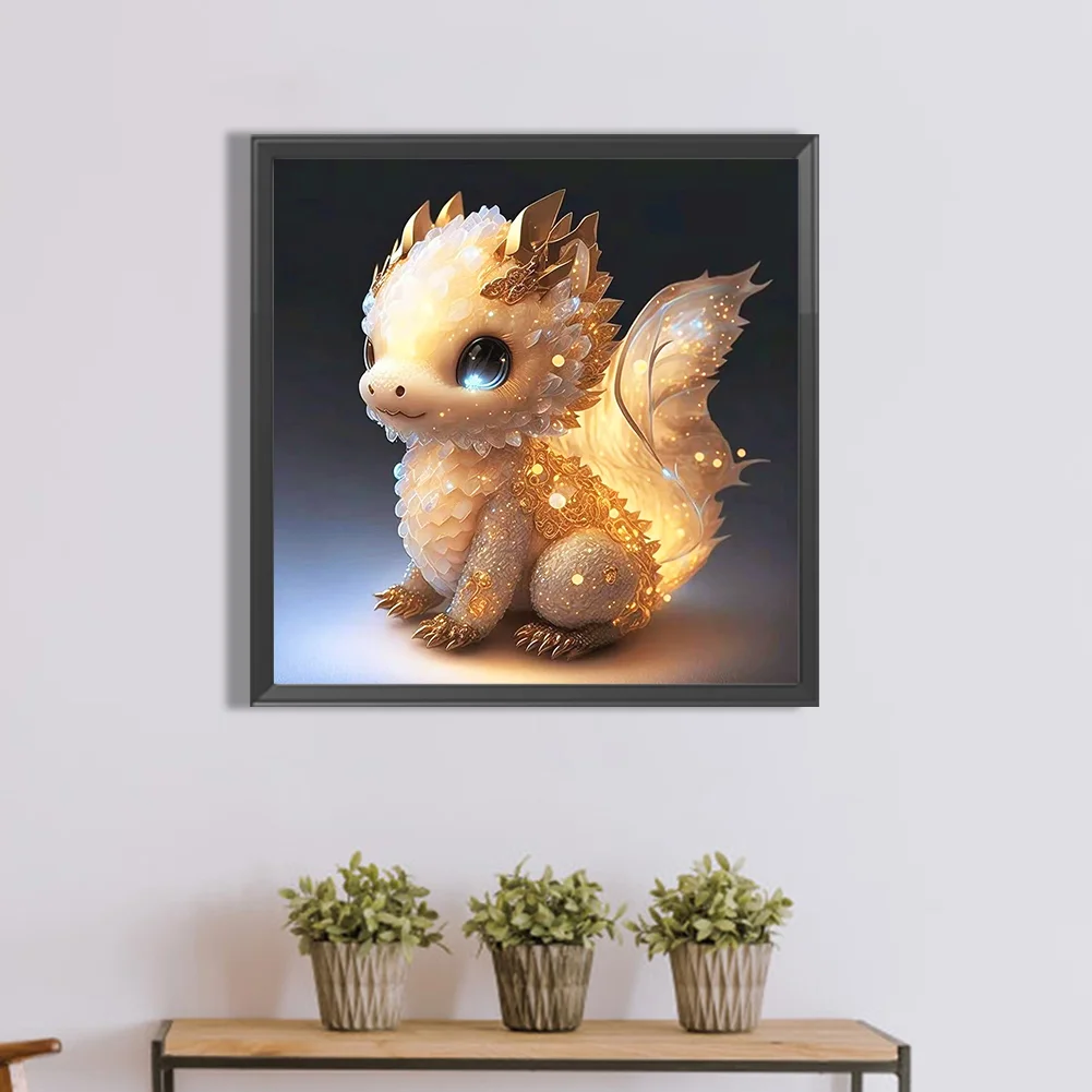 Full Round Diamond Painting 30*30cm - Golden Little Dinosaur