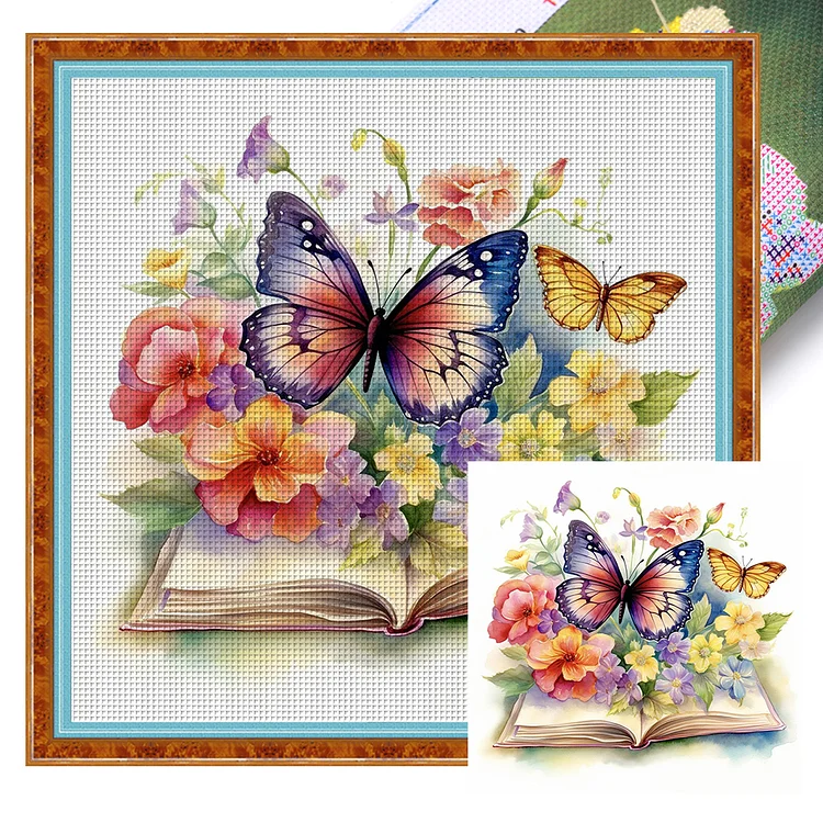Butterfly On Book (50*50cm) 11CT Stamped Cross Stitch gbfke