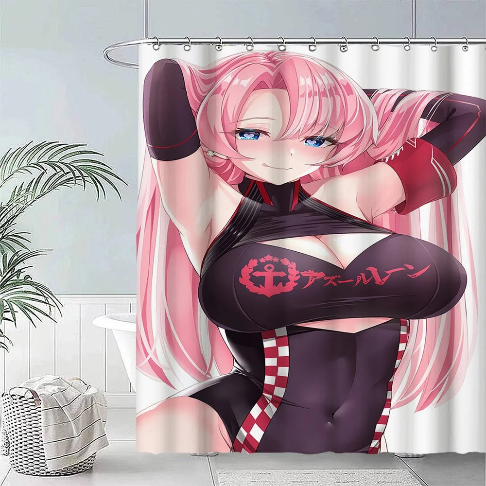 Anime Big Breasted Girl Printing Shower Curtain Bathroom Supplies High-quality Waterproof Bathroom Decoration with Hook Curtain