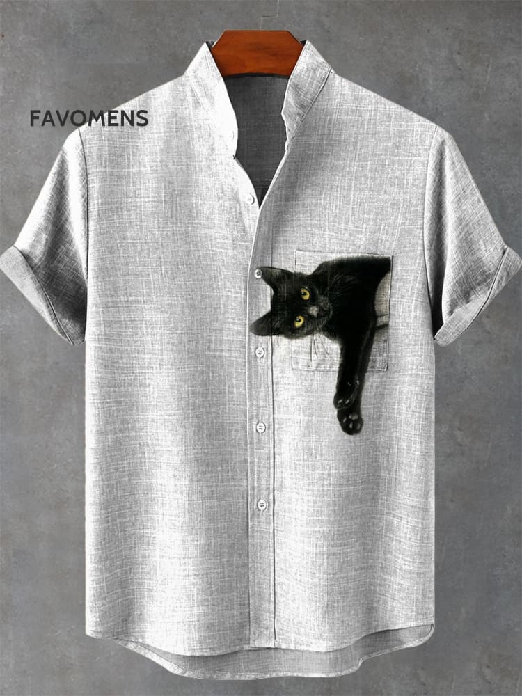 Vintage Personalized Printed Cat Casual 100% Cotton Shirt Multicolor / S