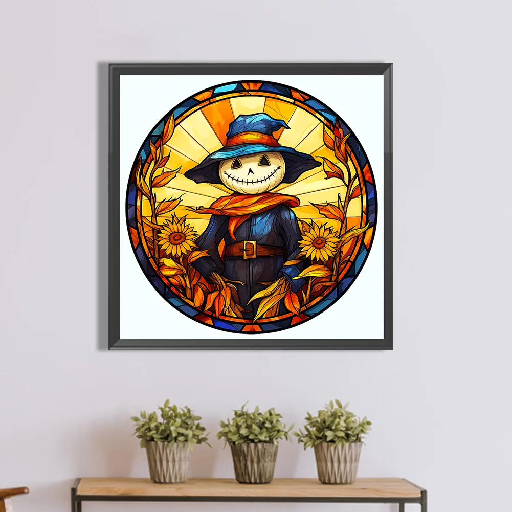 Diamond Painting - Full Round Drill - Stained Glass Pumpkin Scarecrow(Canvas|50*50cm)