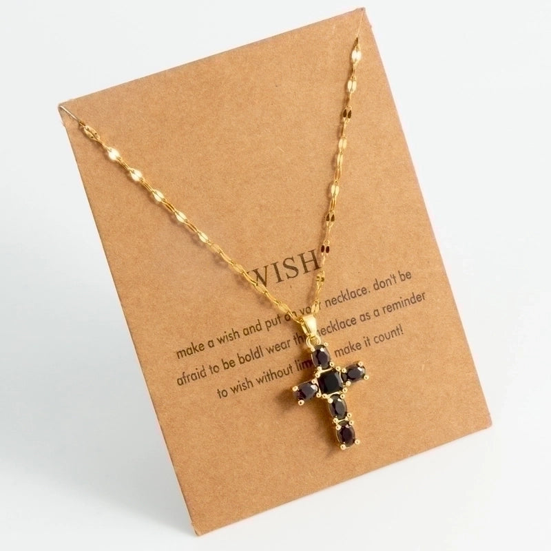 Stainless Steel 18K Gold Plated Minimalist Plating Inlay Cross Zircon