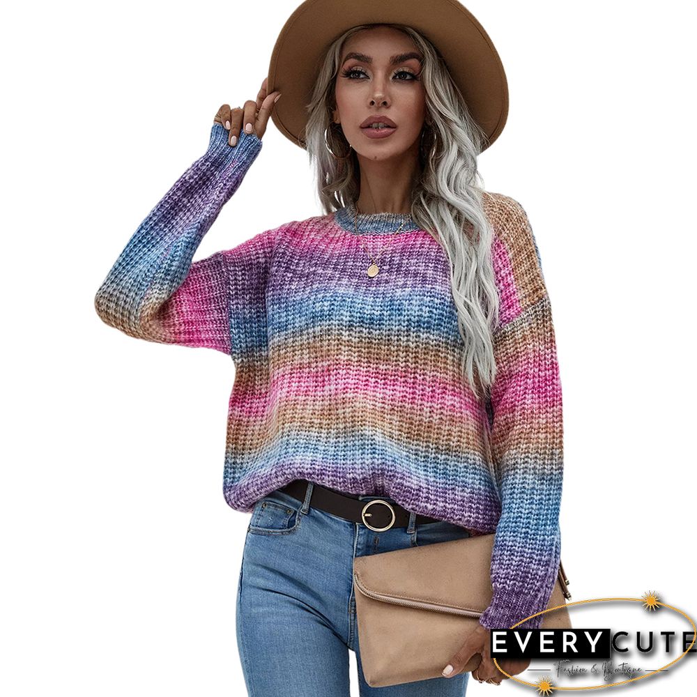 Purple Rainbow Striped Pullover Sweater