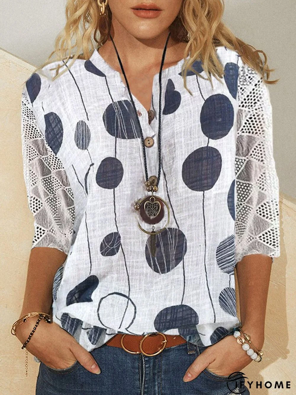 Polka Dots Mid Sleeve Blouse | IFYHOME