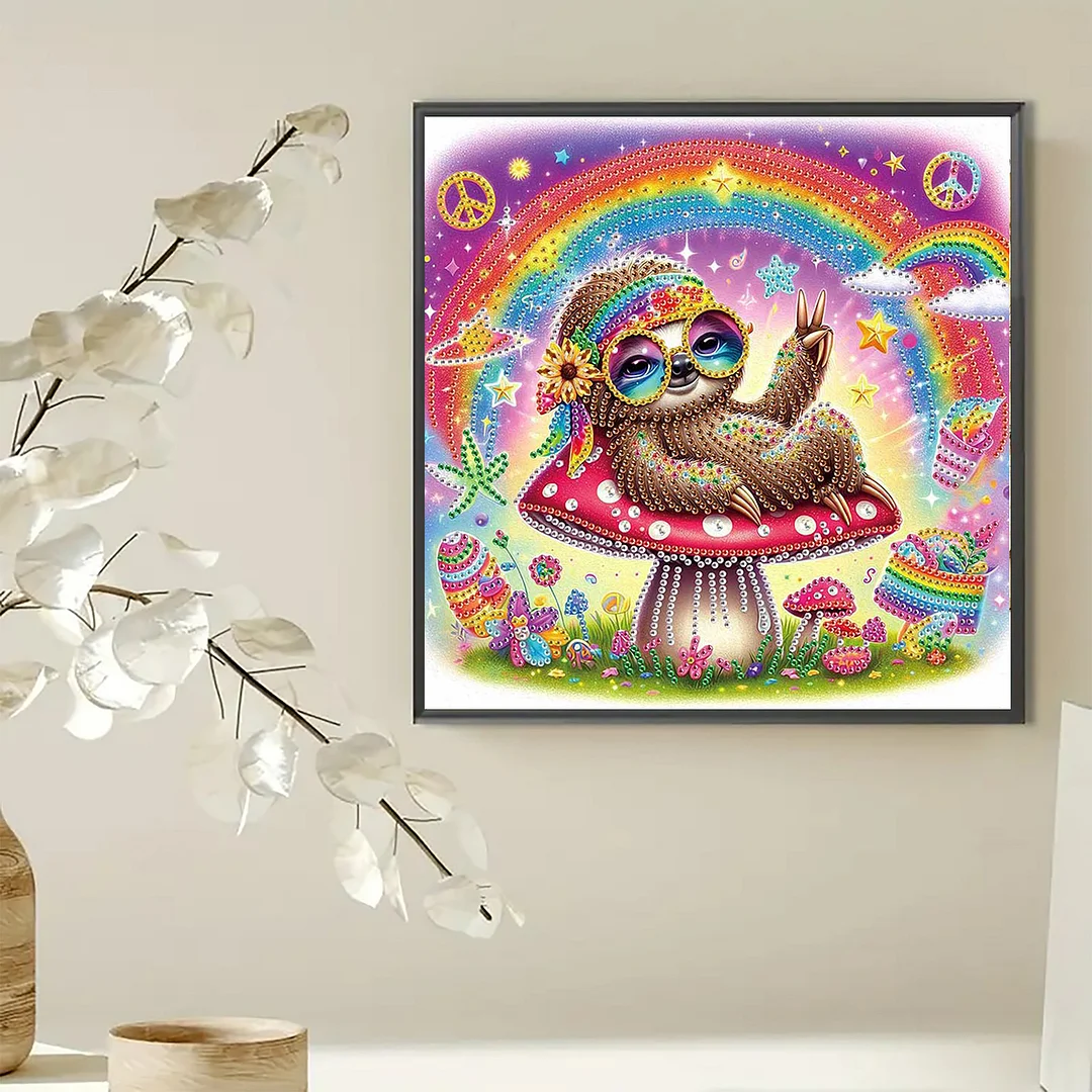 Diamond Painting - Partial Special Shaped Drill - Hippie Sloth(Canvas|30x30cm)