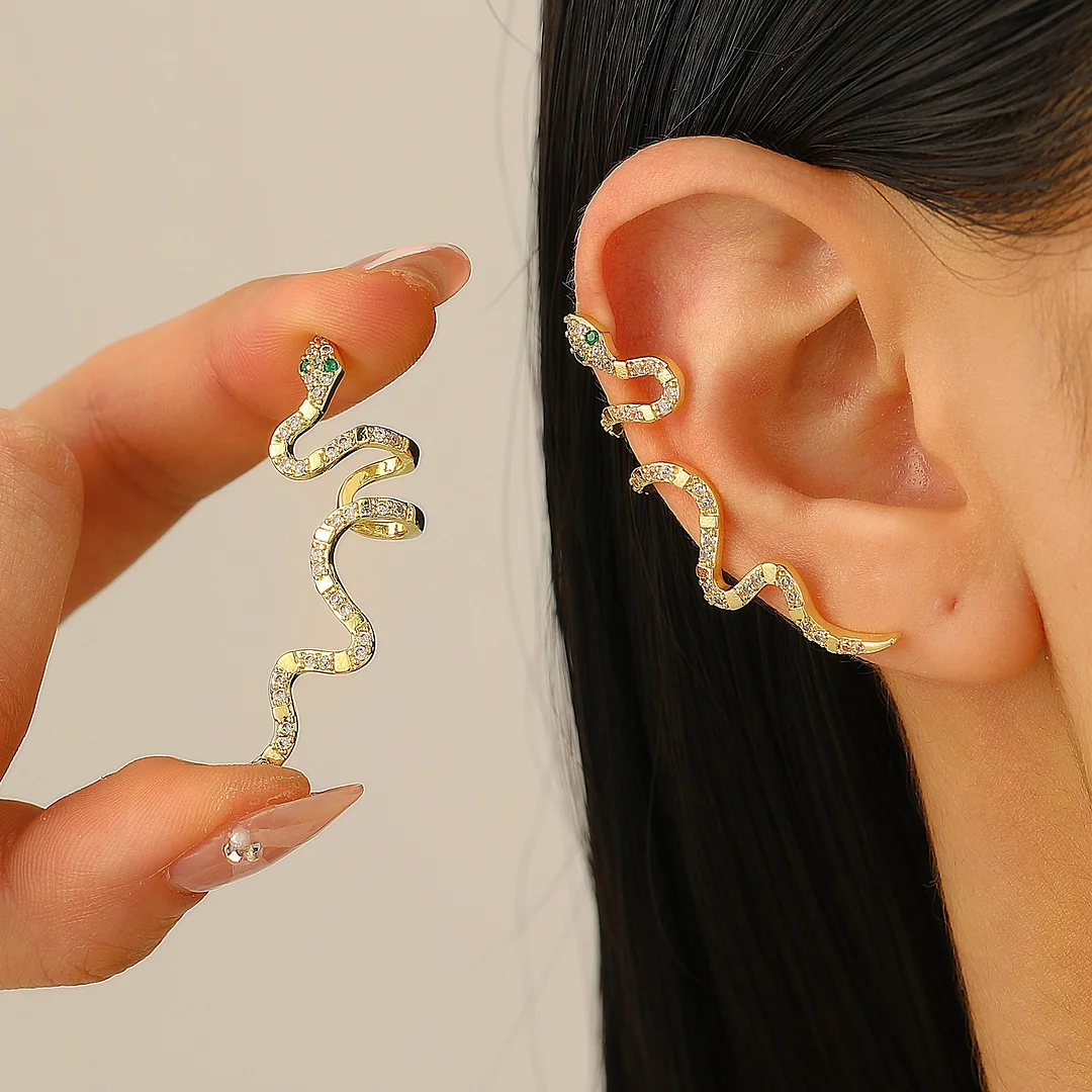 Snake Ear Bone Clip Gold Plated Zirconia Earrings