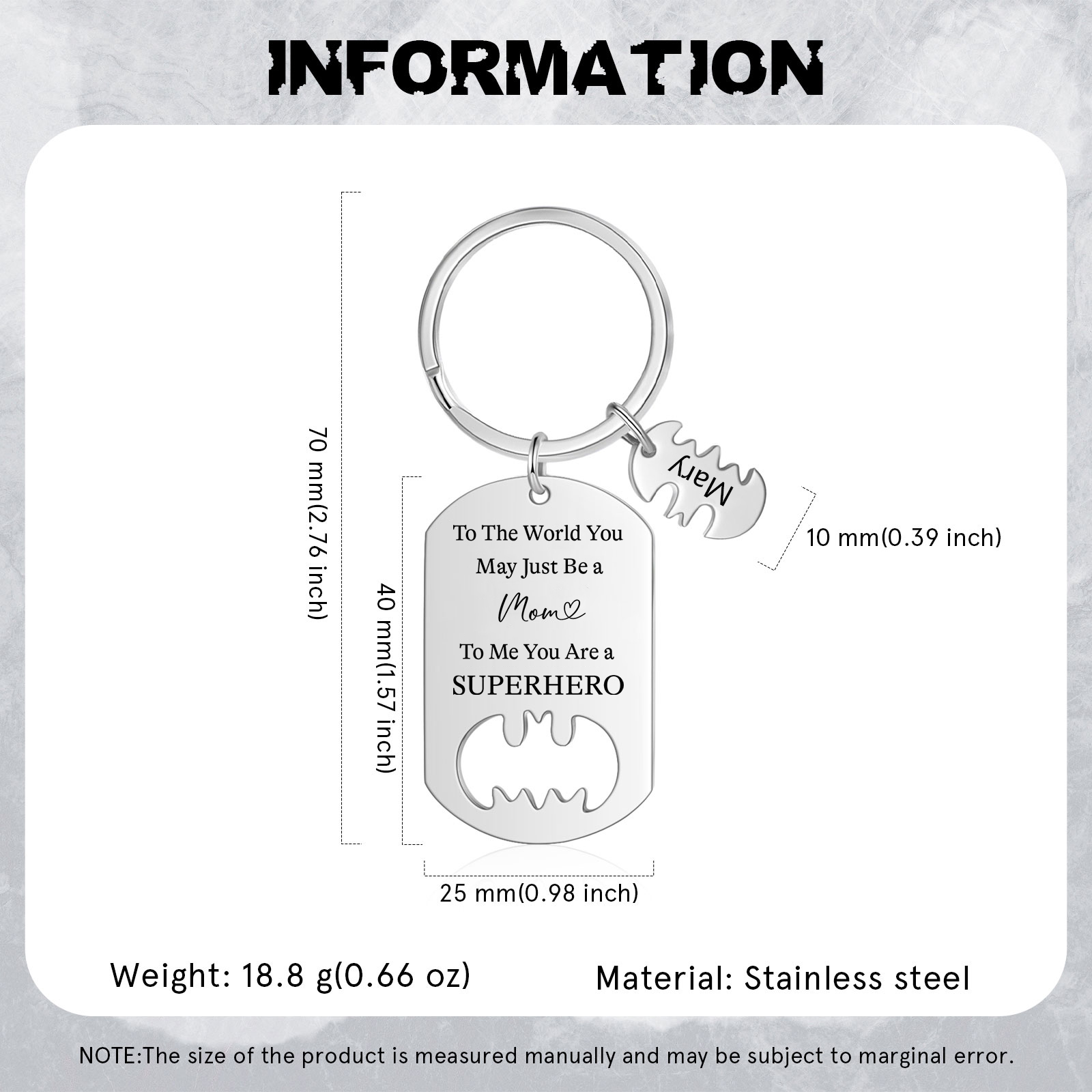 You Are A Superhero Keychain Personalised 1 Name Bat Keychain Engraved Gift for Dad/Grandpa/Grandad/Mom/Mum-Jessemade AU