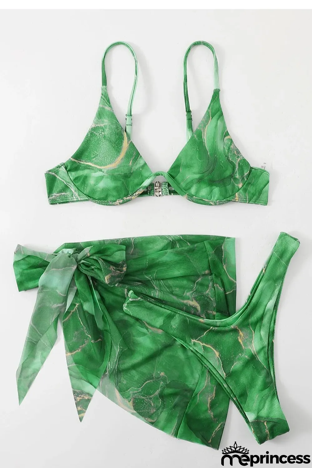 Ink Green Sexy Print Bandage Patchwork Asymmetrical 3 Piece Sets