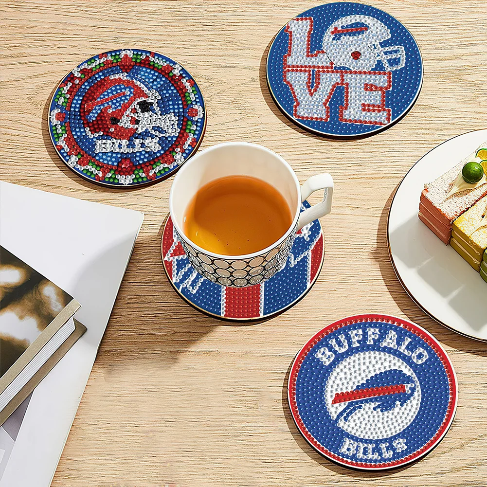 Buffalo Bills 6pcs DIY Diamond Painting Acrylic Coasters Holder for Beginner Adult